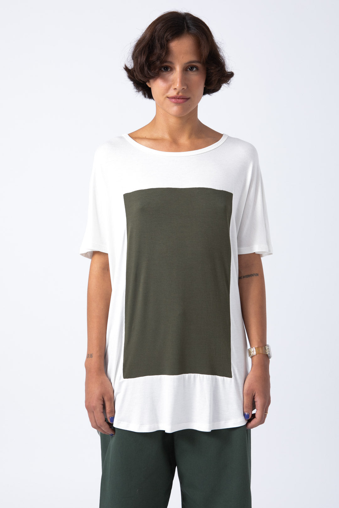 Camiseta Quadrilateral blanca - verde