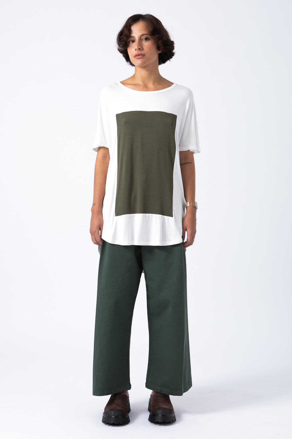 Camiseta Quadrilateral blanca - verde