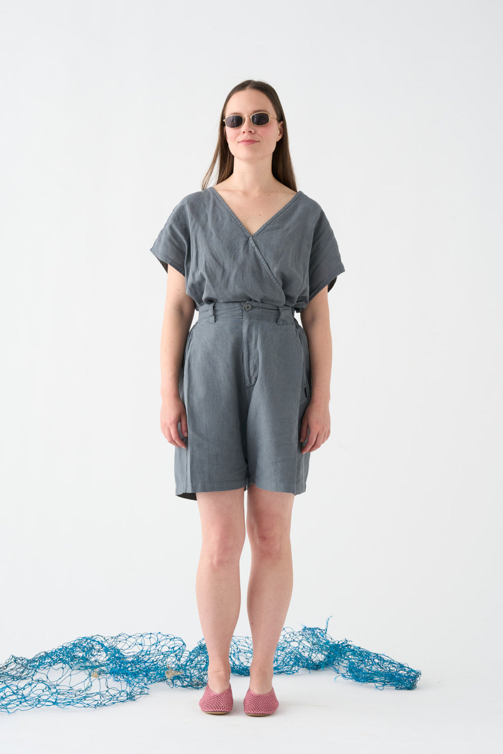 Wide grey Bermuda shorts