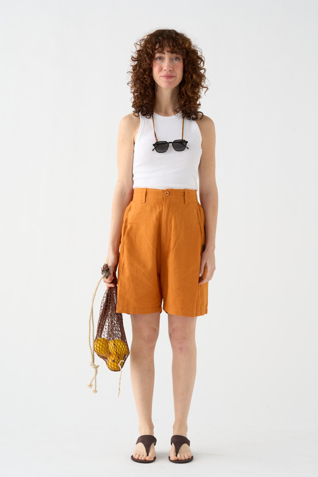 Wide orange Bermuda shorts