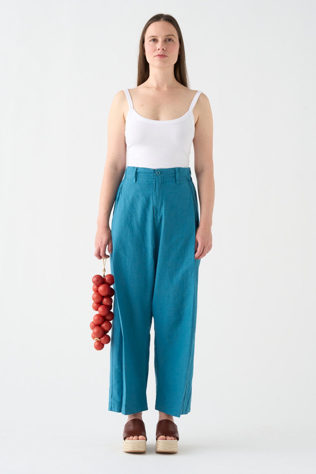 Petroleum wide-leg pants